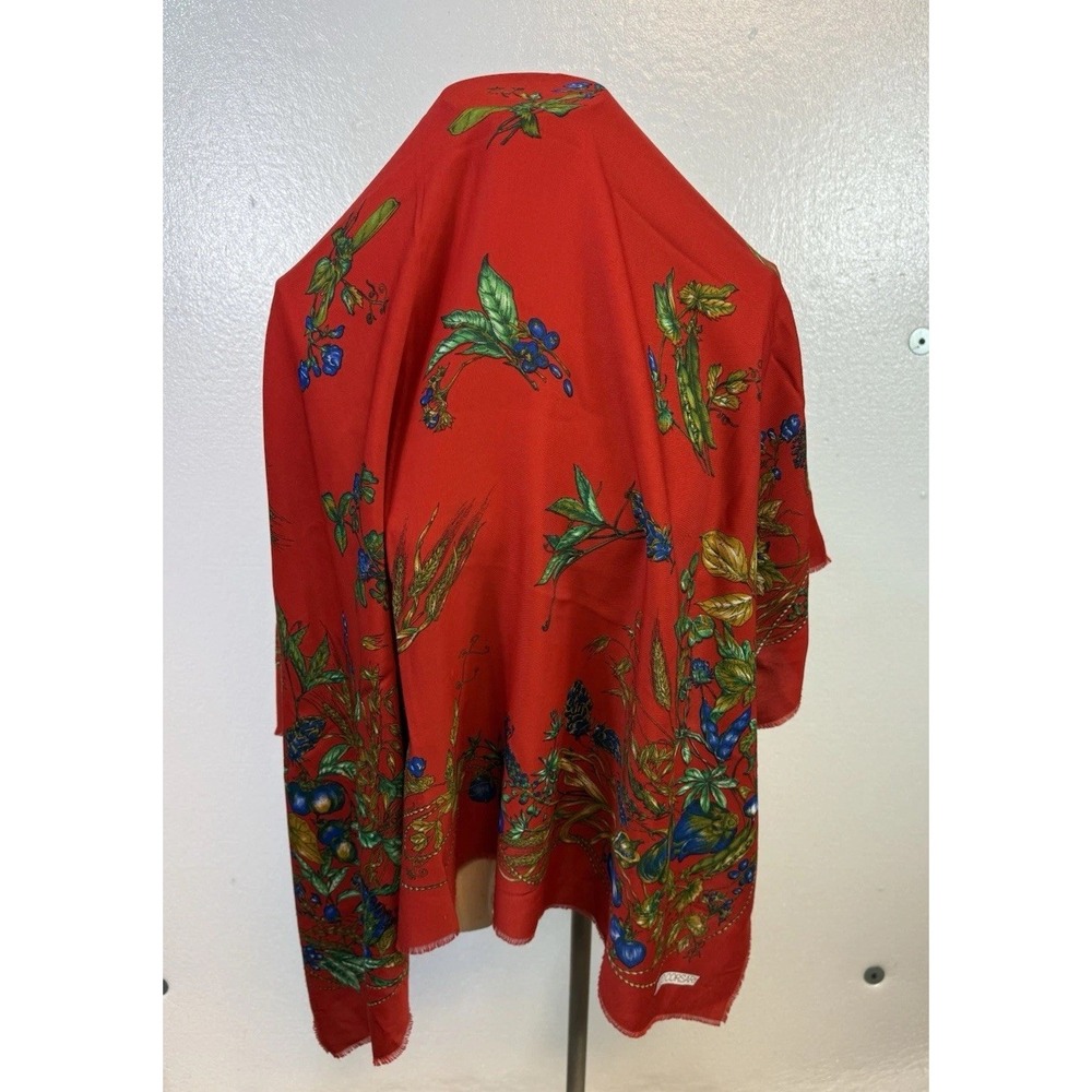 Marco Corsari  Red Scarf  Signed  46" x 46" Floral Graphic Designer